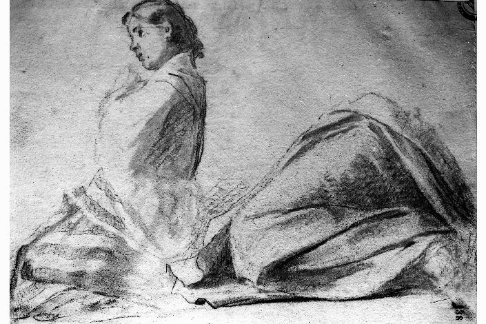 studio di figura e di panneggio (disegno preparatorio) di De Napoli Michele (attribuito) (sec. XIX)