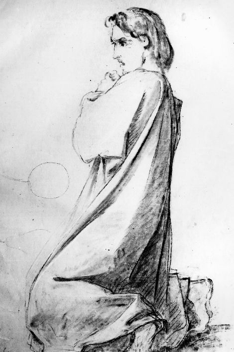 studio di figura (disegno preparatorio) di De Napoli Michele (attribuito) (sec. XIX)