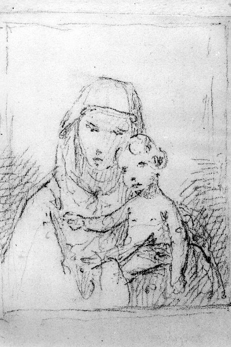 studio di Madonna con Bambino (disegno preparatorio) di De Napoli Michele (attribuito) (sec. XIX)