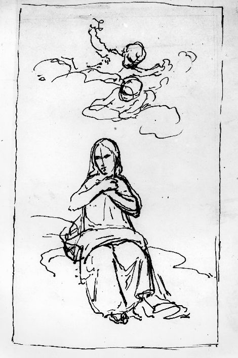 R/ studio di Madonna con angeli; V/ studio di Madonna con angeli (disegno) di De Napoli Michele (attribuito) (metà sec. XIX)