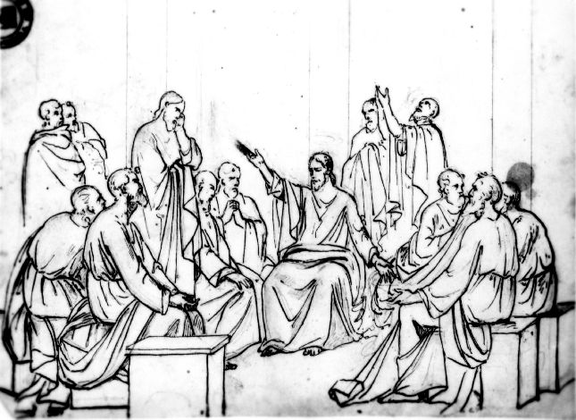 studio di Cristo e gli Apostoli (disegno preparatorio) di De Napoli Michele (attribuito) (sec. XIX)
