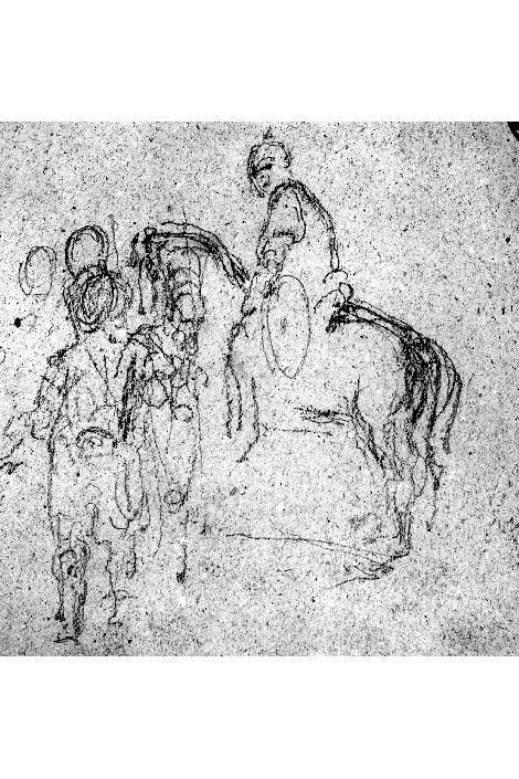 studio di cavaliere a cavallo con figura a piedi (disegno) di De Napoli Michele (attribuito) (metà sec. XIX)