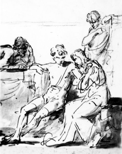studio di composizione di figure (disegno preparatorio) di De Napoli Michele (attribuito) (metà sec. XIX)
