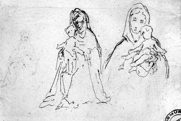 studio di Madonna con Bambino (disegno preparatorio) di De Napoli Michele (attribuito) (sec. XIX)