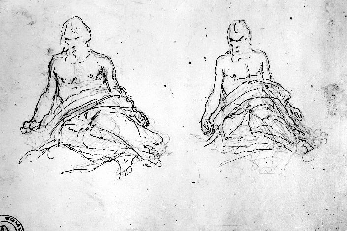 studi di figura maschile (disegno preparatorio) di De Napoli Michele (attribuito) (sec. XIX)