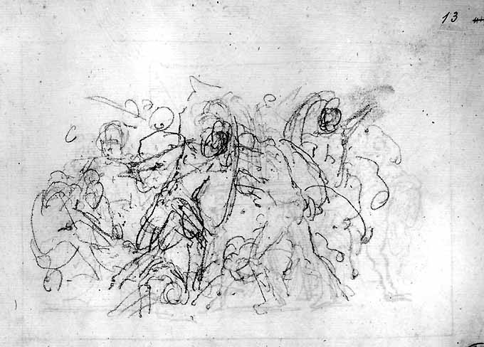 studio di scena di battaglia (disegno) di De Napoli Michele (attribuito) (sec. XIX)