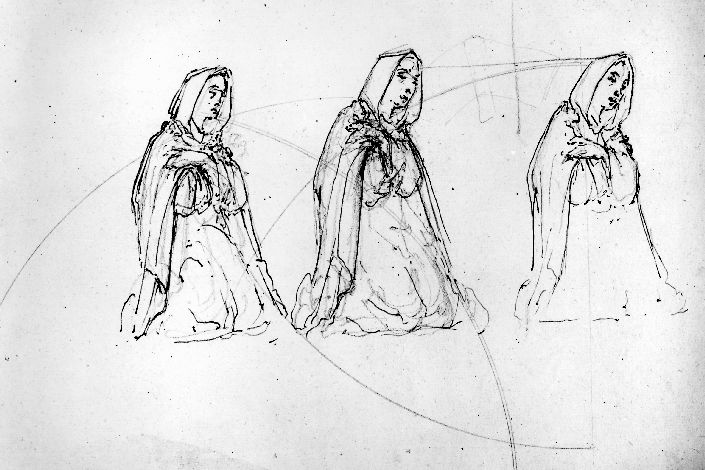 studi di Madonna inginocchiata (disegno) di De Napoli Michele (attribuito) (sec. XIX)