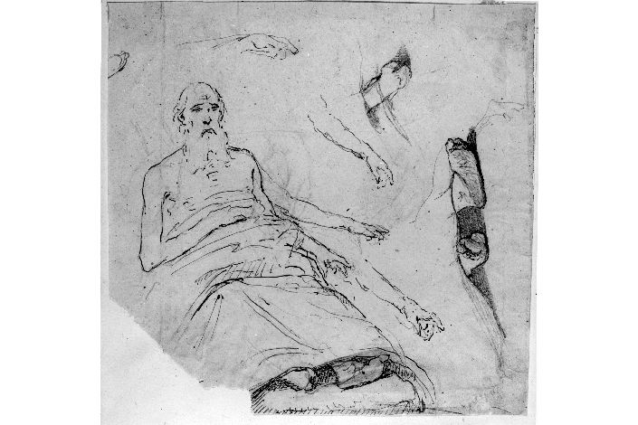 studio di figure, braccia e piedi (disegno preparatorio) di De Napoli Michele (attribuito) (sec. XIX)
