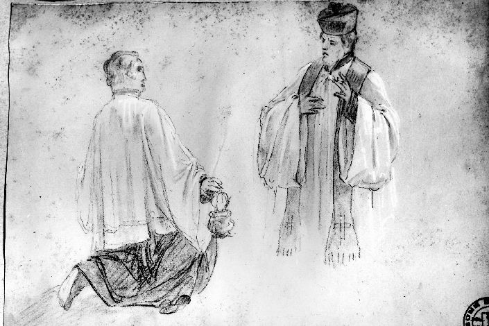 studio di due ecclesiastici (disegno) di De Napoli Michele (attribuito) (metà sec. XIX)