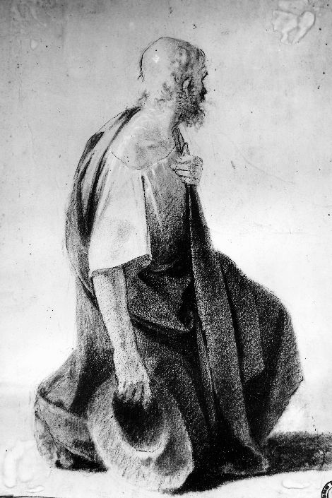 studio di figura maschile inginocchiata (disegno preparatorio) di De Napoli Michele (attribuito) (sec. XIX)