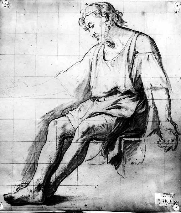 studio di figura maschile seduta (disegno) di De Napoli Michele (attribuito) (metà sec. XIX)