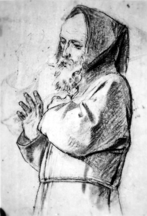 studio di frate francescano (disegno preparatorio) di De Napoli Michele (attribuito) (sec. XIX)