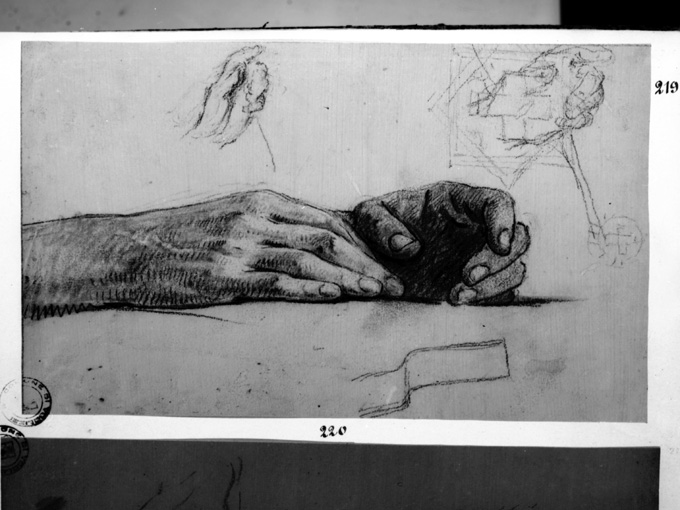 studio di due mani (disegno preparatorio) di De Napoli Michele (attribuito) (sec. XIX)