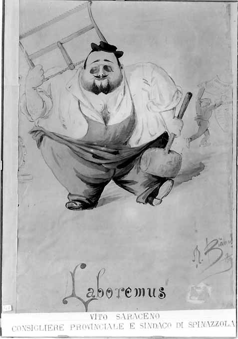 Caricatura di Vito Saraceno, sindaco di Spinazzola (disegno, opera isolata) di Menotti Bianchi detto Frate Menotti (sec. XIX)