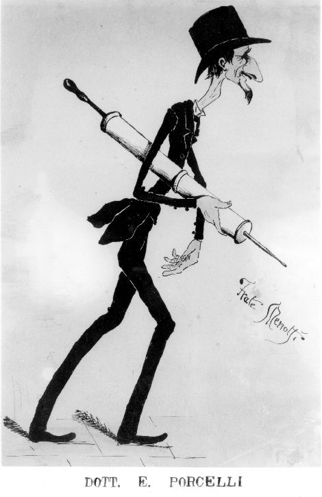Caricatura del dott. E. Porcelli (disegno, opera isolata) di Menotti Bianchi detto Frate Menotti (secc. XIX/ XX)