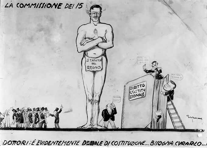 Allegoria dello Statuto del Regno d'Italia sottoposto alle riforme del 19 25 (disegno, opera isolata) di Russi Giuseppe detto Esperus (sec. XX)