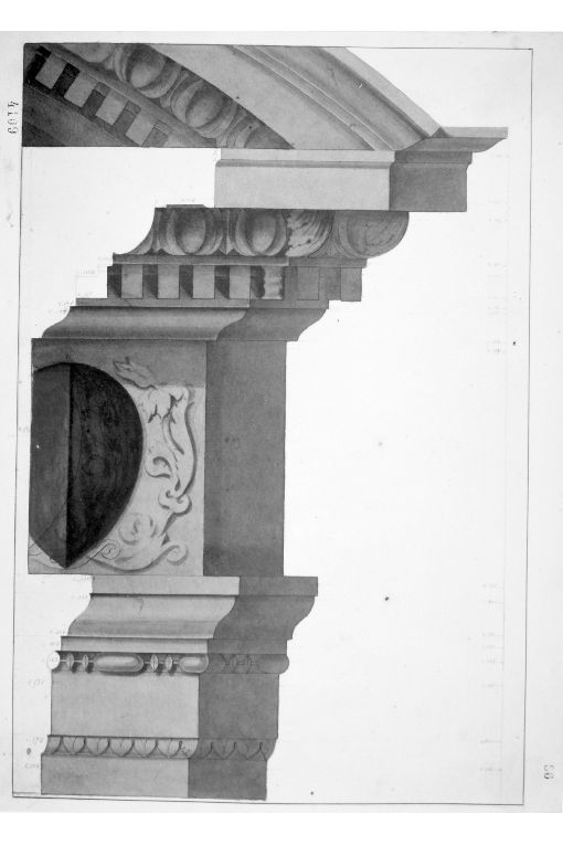 Cornice architettonica con motivi decorativi (disegno) di Cavoti Pietro (seconda metà sec. XIX)