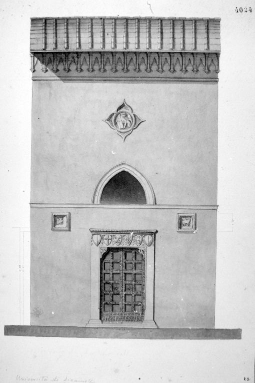 Veduta del Palazzo dell'Università dei Linaioli (disegno) di Cavoti Pietro (seconda metà sec. XIX)