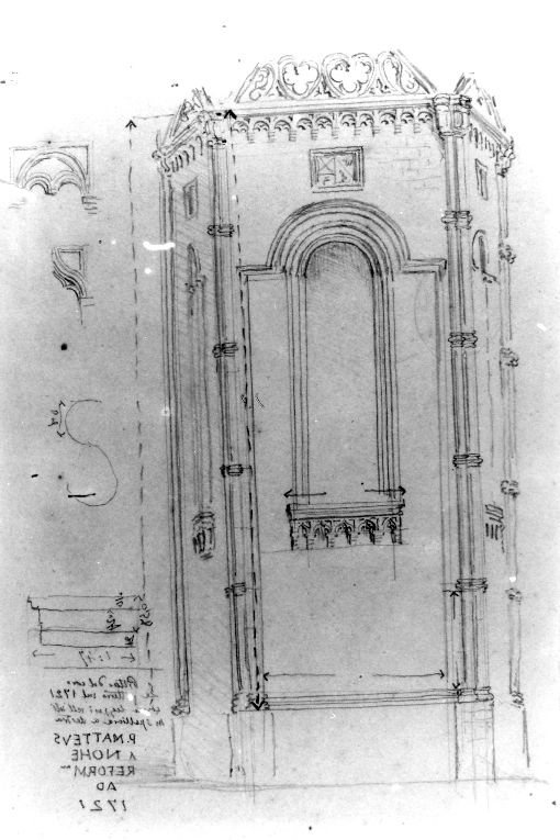 Prospetto posteriore del coro della chiesa di Santa Caterina d'Alessandria (disegno) di Cavoti Pietro (seconda metà sec. XIX)