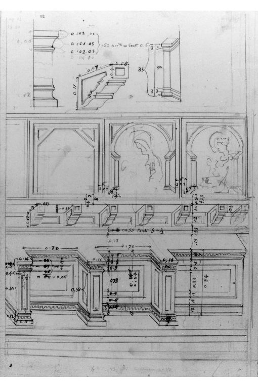 Stalli corali della chiesa di Santa Caterina d'Alessandria (disegno) di Cavoti Pietro (seconda metà sec. XIX)