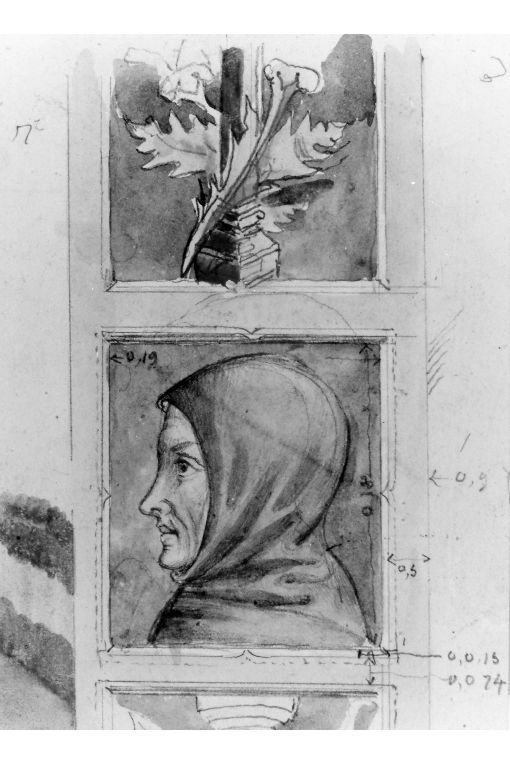 Profilo di santo con colonna e gigli incrociati (disegno) di Cavoti Pietro (seconda metà sec. XIX)