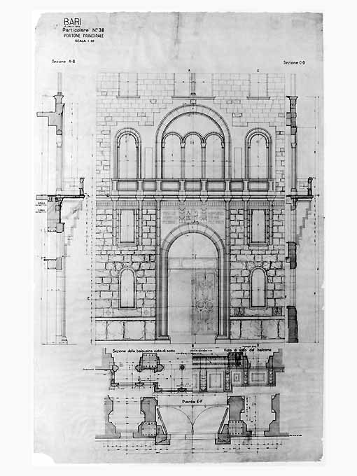 portone principale del Palazzo dell'Acquedotto di Bari (disegno tecnico, opera isolata) di Brunetti Cesare Vittorio (sec. XX)
