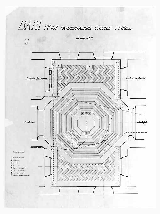 pavimentazione del cortile principale del Palazzo dell'Acquedotto a Bari (disegno tecnico, opera isolata) di Brunetti Cesare Vittorio (sec. XX)