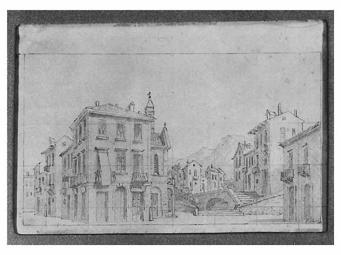 veduta urbana (disegno preparatorio) di Fania Giuseppe (seconda metà sec. XIX)
