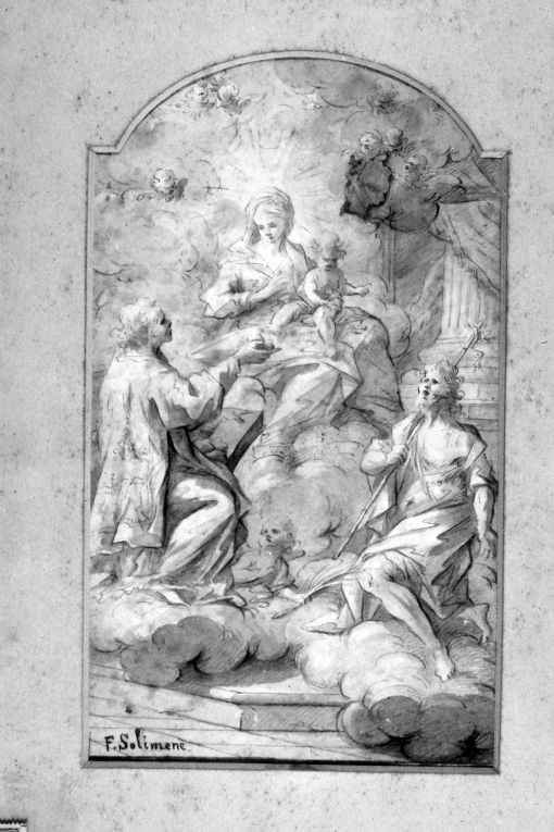 Madonna con Bambino; S. Giovanni Battista e santo non identificato (disegno) di Solimena Francesco detto Abate Ciccio (secc. XVII/ XVIII)