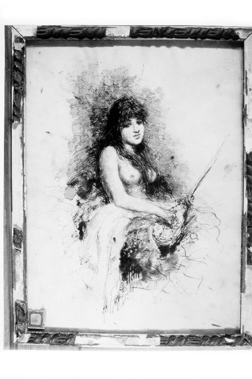 Odalisca, figura femminile (disegno) di De Sanctis Giuseppe (secc. XIX/ XX)
