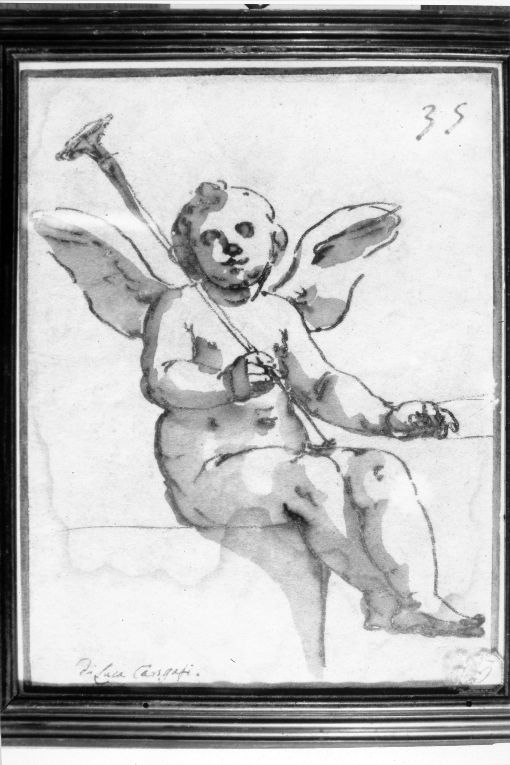 Putto con chiarina (disegno) di Cangati Luca (prima metà sec. XIX)