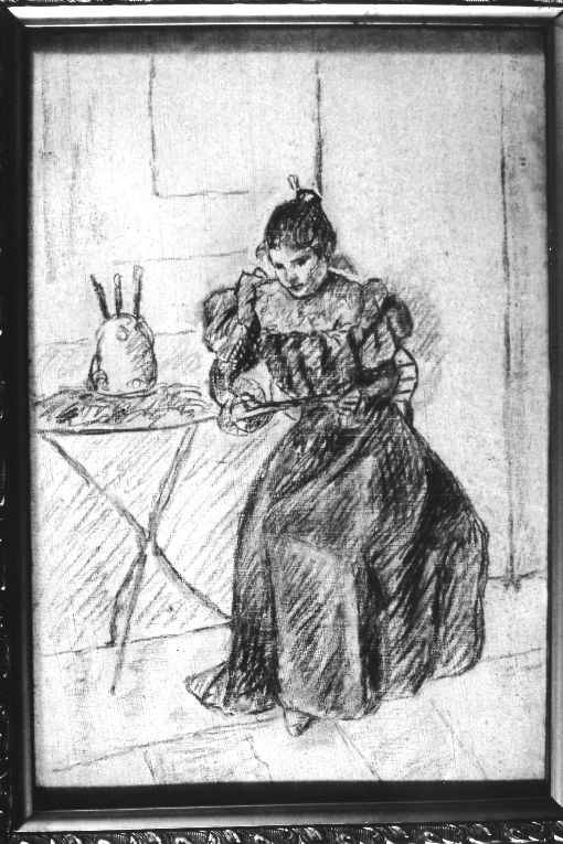 Lieta lettura, donna seduta che legge (disegno) di Gabbiani Giuseppe (secc. XIX/ XX)
