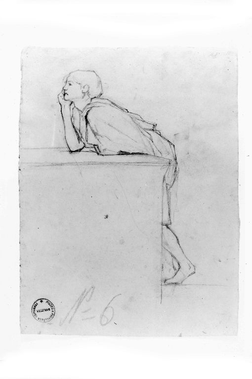 Studio di figura maschile (recto) //Studio di nudo virile seduto // Studi o di nudo virile in piedi (verso) (disegno) di De Stefano Vincenzo (fine sec. XIX)