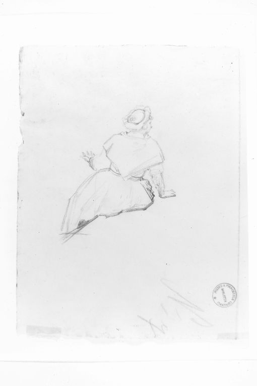 Studio di donna con bambino in fasce (recto) //Studio di figura femminile di spalle // Studio di figura femminile di spalle (verso) (disegno) di De Stefano Vincenzo (fine sec. XIX)