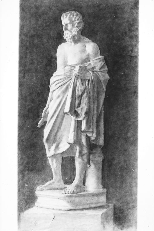 Figura virile paludata (studio da calco) (disegno) di De Stefano Vincenzo (sec. XIX)