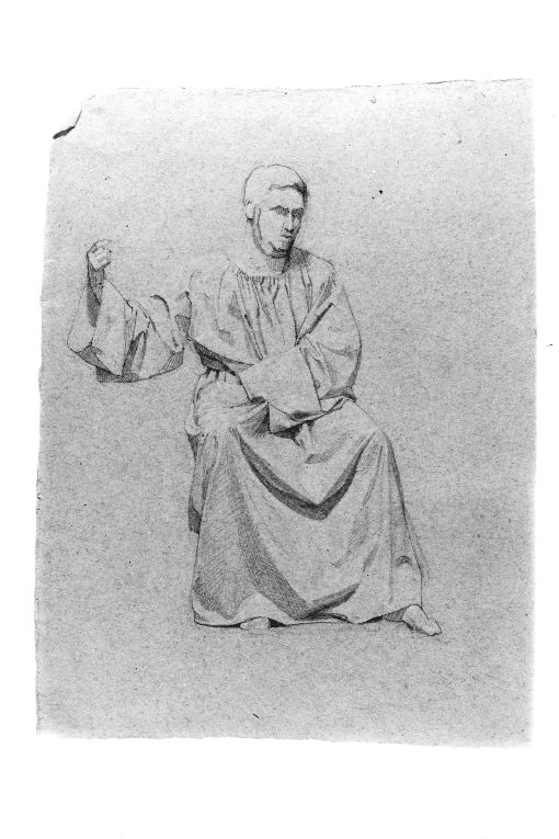 Figura maschile tunicata seduta (disegno) di De Stefano Vincenzo (sec. XIX)
