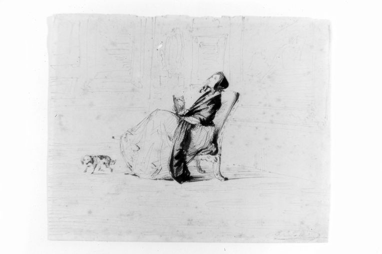 Figura di donna seduta che legge (disegno) di Lapi Emilio (terzo quarto sec. XIX)