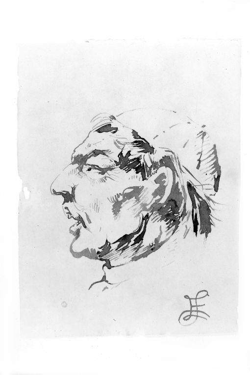 Testa di prelato di profilo (disegno) di Lapi Emilio (terzo quarto sec. XIX)
