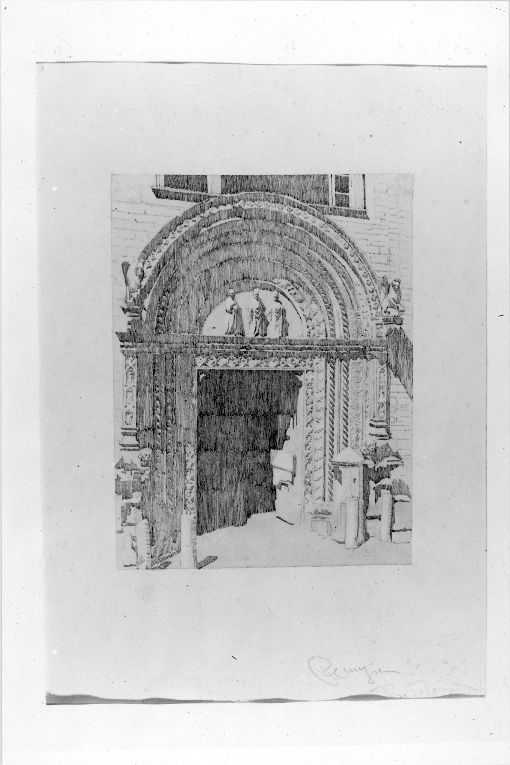 Portale del duomo di Perugia (disegno) di Girondi Raffaele (sec. XX)