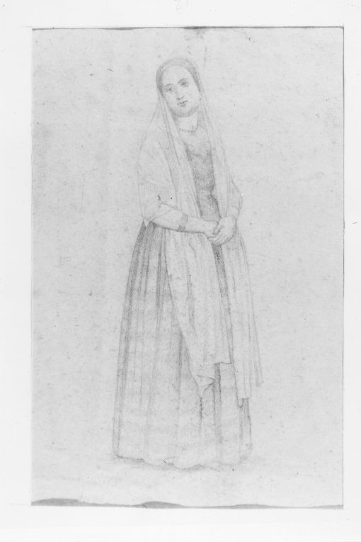 Donna in costume tradizionale (disegno) di Girondi Raffaele (fine/inizio secc. XIX/ XX)