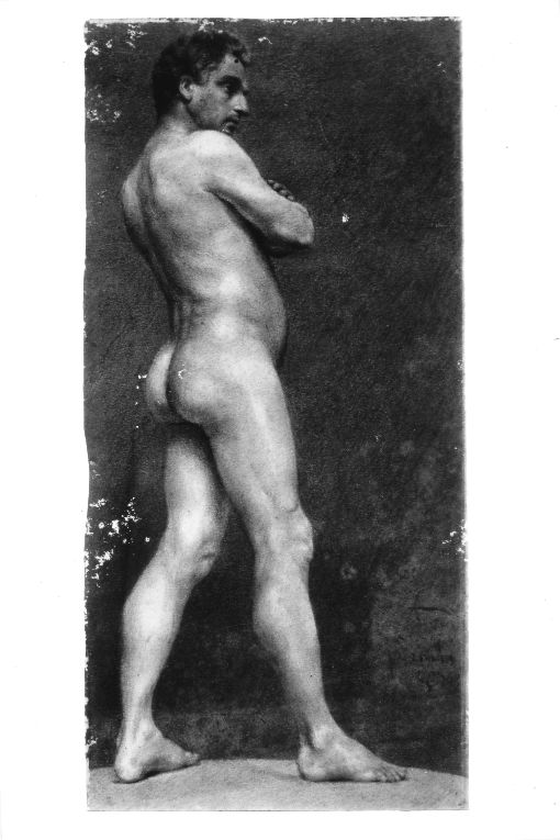 Nudo virile di profilo (studio da calco) (disegno) di Girondi Raffaele (sec. XIX)