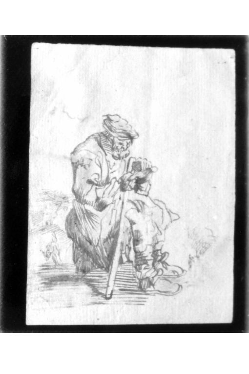 Figura di donna che rammenda (disegno) di Callot Jacques (primo quarto sec. XVII)