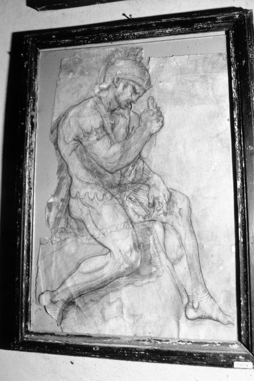 Milite romano seduto (disegno) - ambito italiano (sec. XVII)