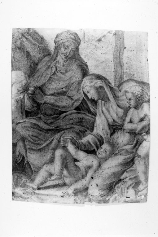 Sacra Famiglia con Santa Elisabetta e San Giovannino (disegno) - ambito italiano (secc. XVI/ XVII)