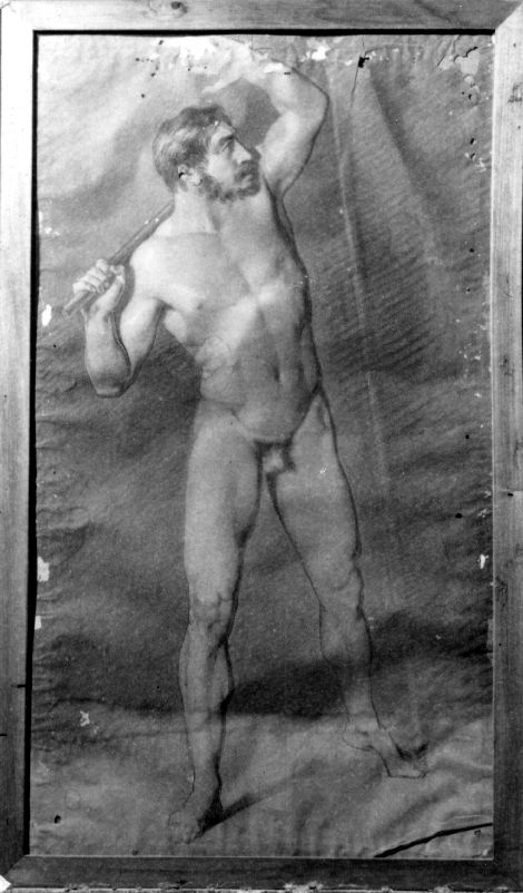 studio di nudo maschile (disegno preparatorio) di De Napoli Michele (attribuito) (sec. XIX)