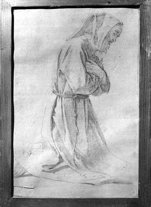 studio di frate francescano inginocchiato (disegno preparatorio) di De Napoli Michele (attribuito) (sec. XIX)