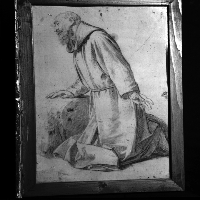 studio di monaco inginocchiato (disegno preparatorio) di De Napoli Michele (attribuito) (sec. XIX)