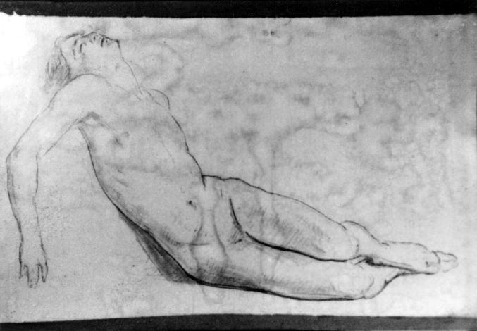 nudo maschile giacente (disegno preparatorio) di De Napoli Michele (attribuito) (sec. XIX)