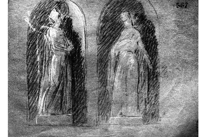 studio di allegorie della Fede e della Sdinza in nicchia (disegno preparatorio) di De Napoli Michele (attribuito) (sec. XIX)