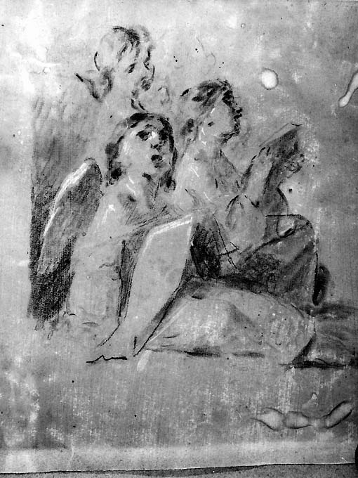 studio di tre angeli che cantano (disegno preparatorio) di De Napoli Michele (attribuito) (sec. XIX)